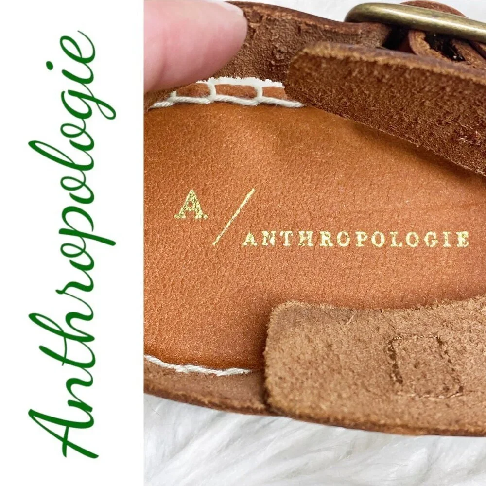 NWOT ANTHROPOLOGIE Brown Leather Platform Fisherman Sandals Espadrilles, Size 41
